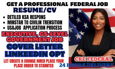 I will write ATS optimized federal resume, cover letter, LinkedIn profile for USA jobs & military