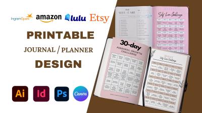 I will design custom printable journal, Canva editable checklist, workbook journal KDP