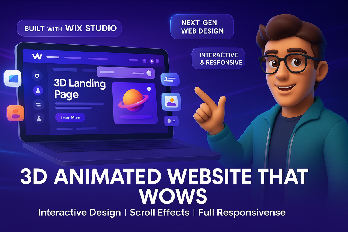 I will 3d animated website, 3d animated wix website, interactive wix studio website