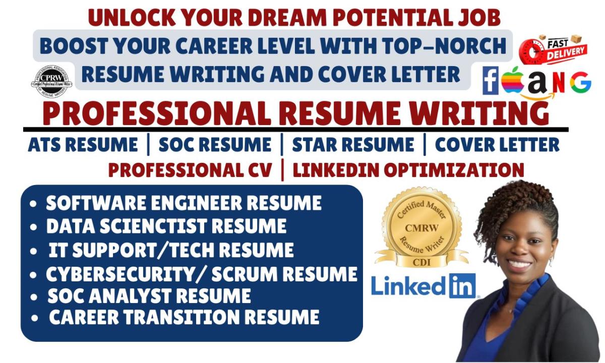 I will write resume writing, software engineer resume, IT and tech resume, cover letter