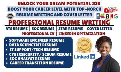 I will write resume writing, software engineer resume, IT and tech resume, cover letter