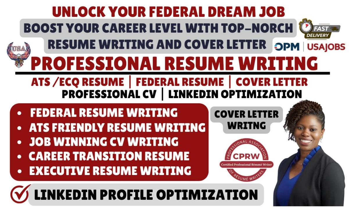 I will write ATS professional resume, cover letter, federal resume writing in 24 hrs