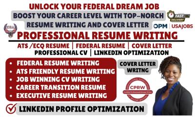 I will write ATS professional resume, cover letter, federal resume writing in 24 hrs