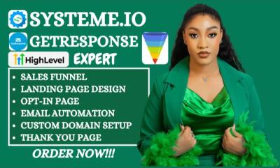 I will create Systeme io sales funnel, Systeme io landing page, website, GetResponse
