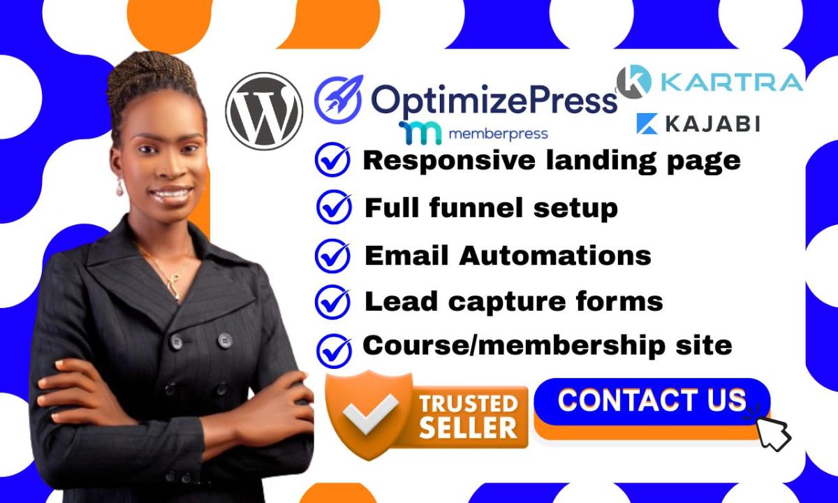 I will build course membership website landing page on OptimizePress 3, Kajabi, Kartra