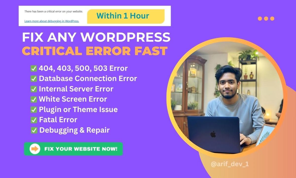 I Will Fix WordPress Critical Error, Fatal Error, 404, 503 in 1 Hour