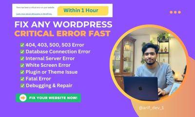 I Will Fix WordPress Critical Error, Fatal Error, 404, 503 in 1 Hour