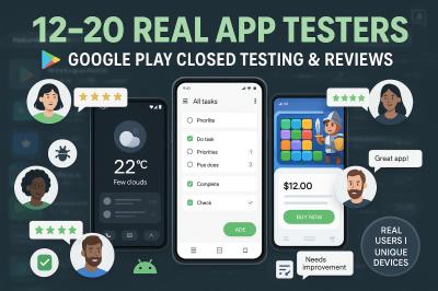 I will provide 12 app testers / 20 app testers for Google Play closed testing app review