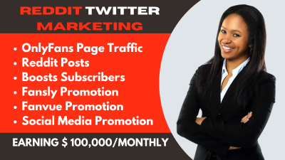 I will do Reddit OnlyFans promotion, AI Fanvue promotion, Fansly Twitter X marketing
