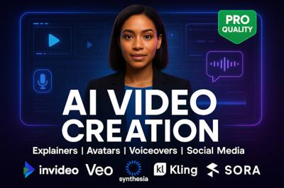 I will do AI Video Creation with InVideo, VEVO3, Kling AI, Runway, Synthesia, Sora AI & Explainer Videos