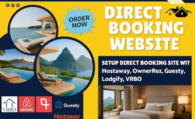 I will setup direct booking website with Hostaway, OwnerRez, Guesty, Lodgify, VRBO, PMS
