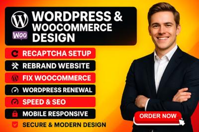 I will recaptcha, rebrand WordPress WooCommerce website, renew WordPress, fix, setup