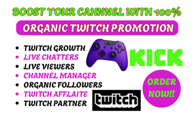 I will do organic Twitch channel promotion, Twitch affiliate and live viewers