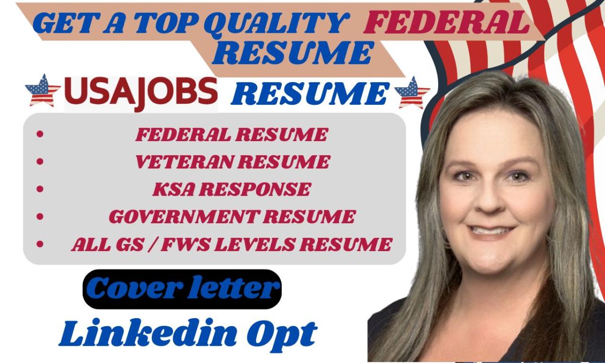 hI will write federal resume for usajobs, executive resume, government resume