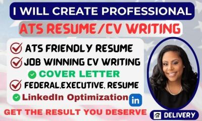 I will write resume writing, professional resume, CV, federal resume, and cover letter