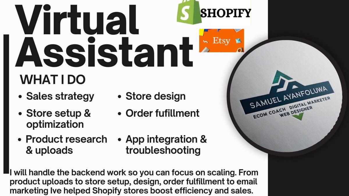 I will be your Shopify Virtual Assistant, Shopify Sales Manager & Shopify Marketing
