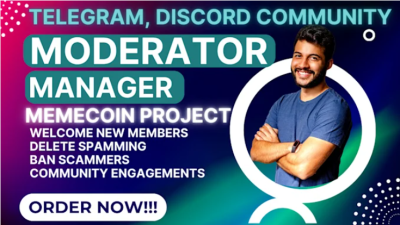 I will be your NFT Telegram Community Moderator Manager Admin Chatter Discord Moderator