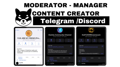 I will be your social media manager, telegram community manager, discord moderator
