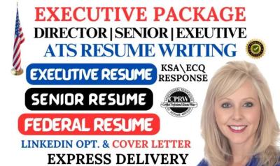 I will write executive resume for C Suite executive federal resume writing ATS resume