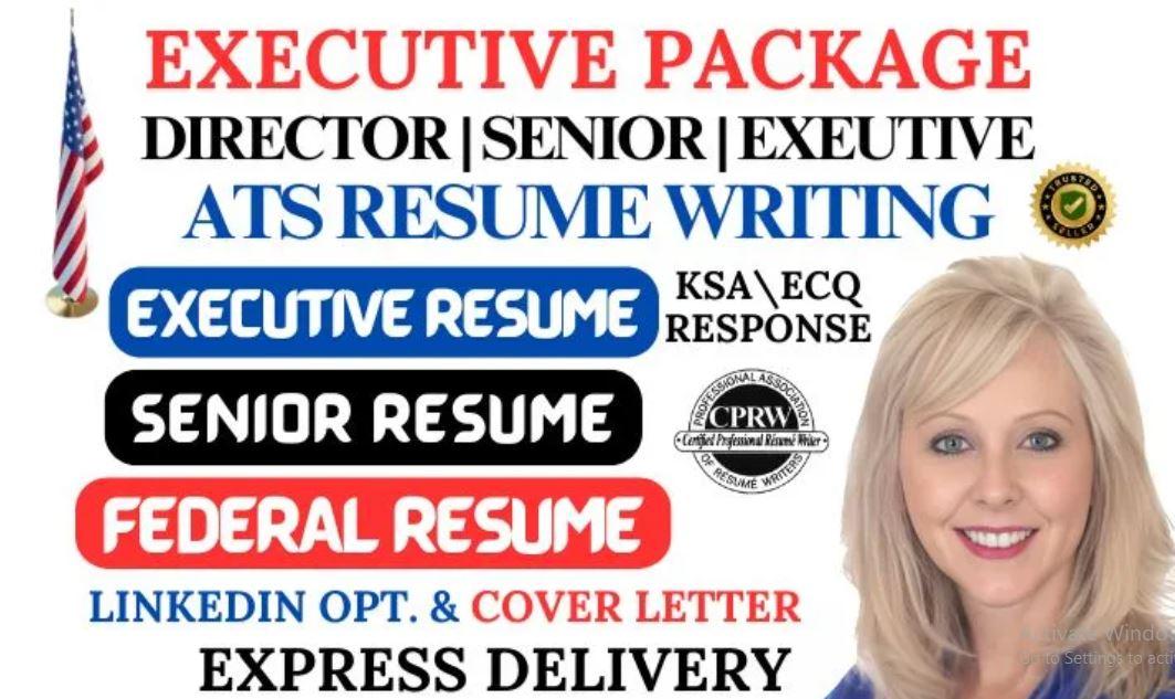 I will write executive resume for C-Suite Executive federal resume writing ATS resume