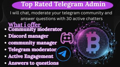 I will do crypto moderator telegram community manager discord admin with chat