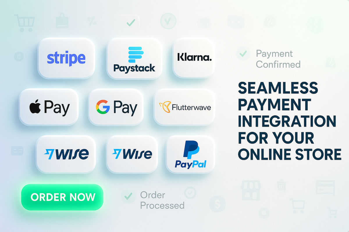 I will integrate Stripe, Google Pay, Apple Pay, Klarna, SEPA, Paystack Payment Gateways