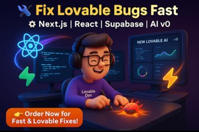 I will fix lovable bug in React and Next.js; Bolt new lovable AI v0; Supabase dev