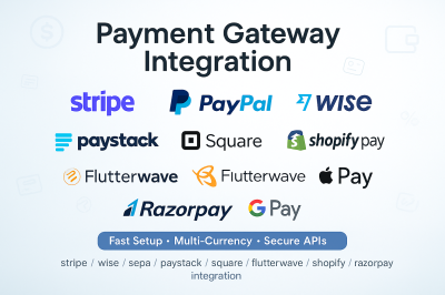 I will integrate Stripe, SEPA, Wise, Paystack, Haystack, Square, Connect, Shopify Payments