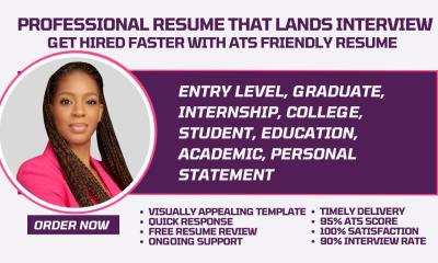 I will write entry level, graduate, student, college, educator, tutor resume