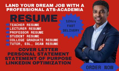 I will write professional teacher, lecturer, professor, graduate, student resume and CV