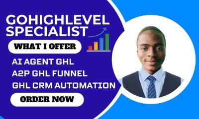 I will setup GoHighLevel CRM Automation, A2P, GHL Funnel & AI Agent