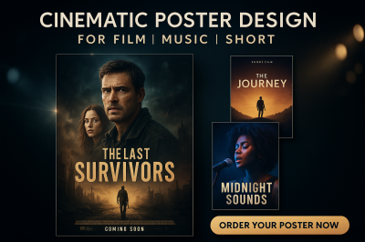 I will design a professional cinematic movie poster, short film poster, or music poster