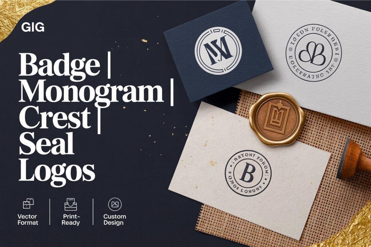 I will design clean, circle, monogram, stamp, seal, crest badge emblem logo seal design