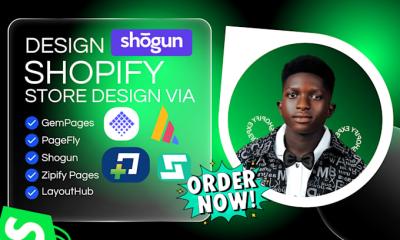 I will design Shopify Ecommerce via Gempages, PageFly, Shogun, Zipify Pages, LayoutHub
