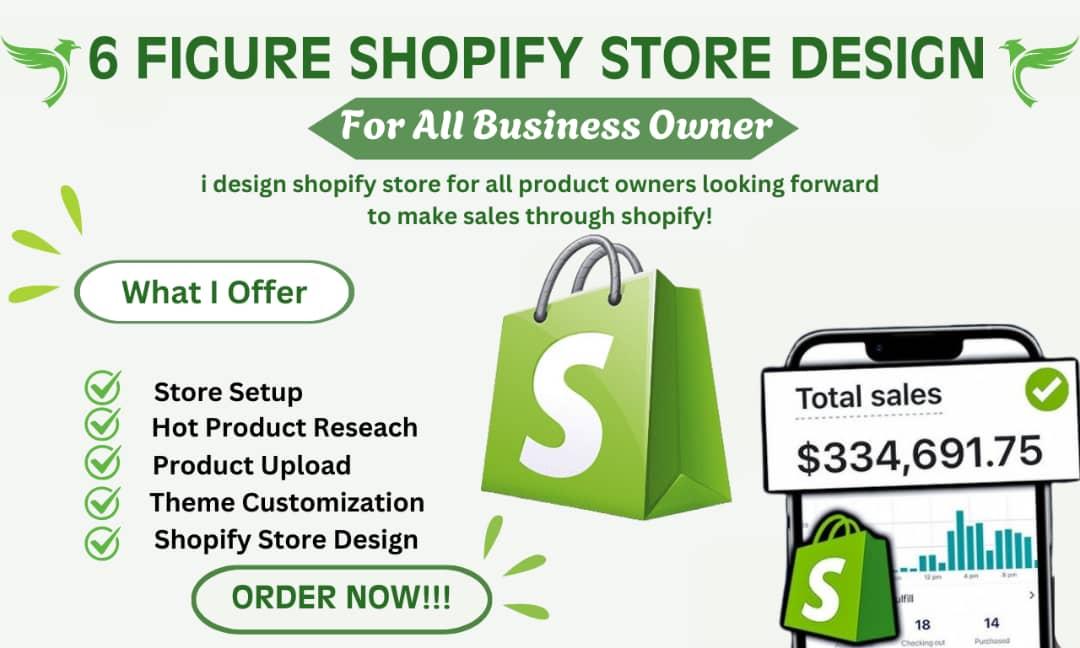 I will build 6 figure Shopify website development, Shopify dropshipping store, Shopify