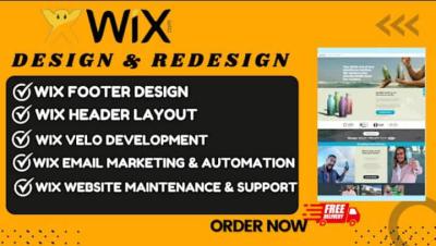 I will Wix Website Design, Footer Design, Header Layout, Velo Development, Email Marketing