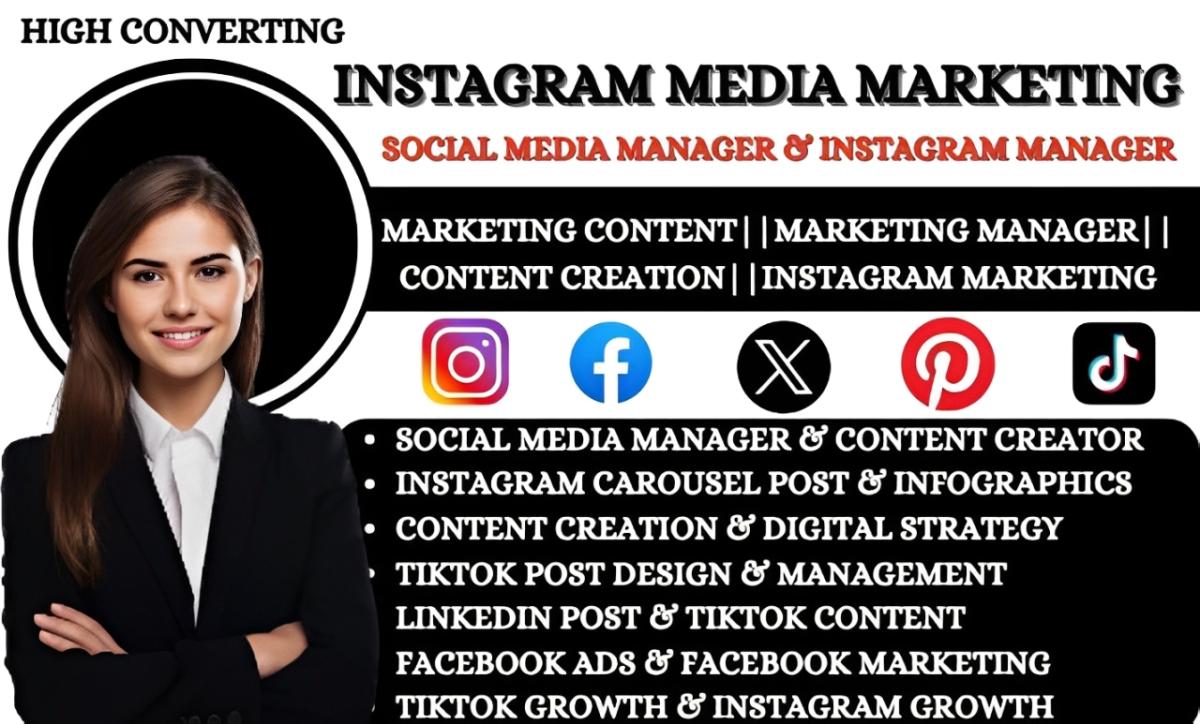 I will be your Instagram Marketing Manager, Social Media Manager, Instagram Growth