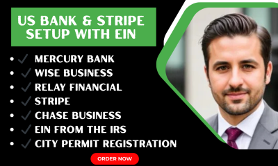 I will create bank creation Mercury Wise Relay Chase Bank Account Stripe EIN City Permit