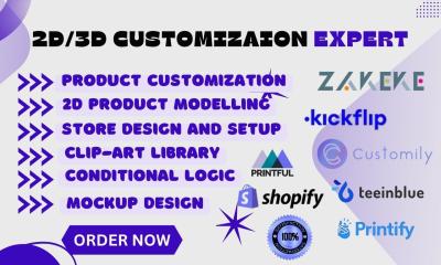 I will customize Zakeke Product, Shopify, Kickflip Customizer, Printful, Customily, PODStore