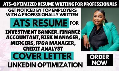 I will write CV Resume for Finance Investment Bankers Accountant Mergers Professionals