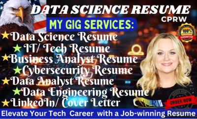 I will write tech resume, data science resume, cybersecurity resume, IT resume, resume
