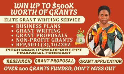 I will do grant research, grant proposal, grant writing, grant application, business plan
