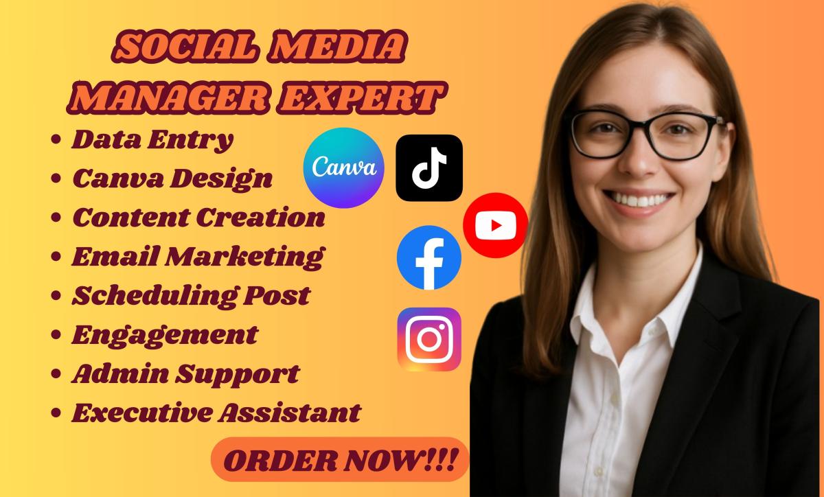 I will be your Social Media Manager Canva Designer & Personal Executive Virtual Assistant