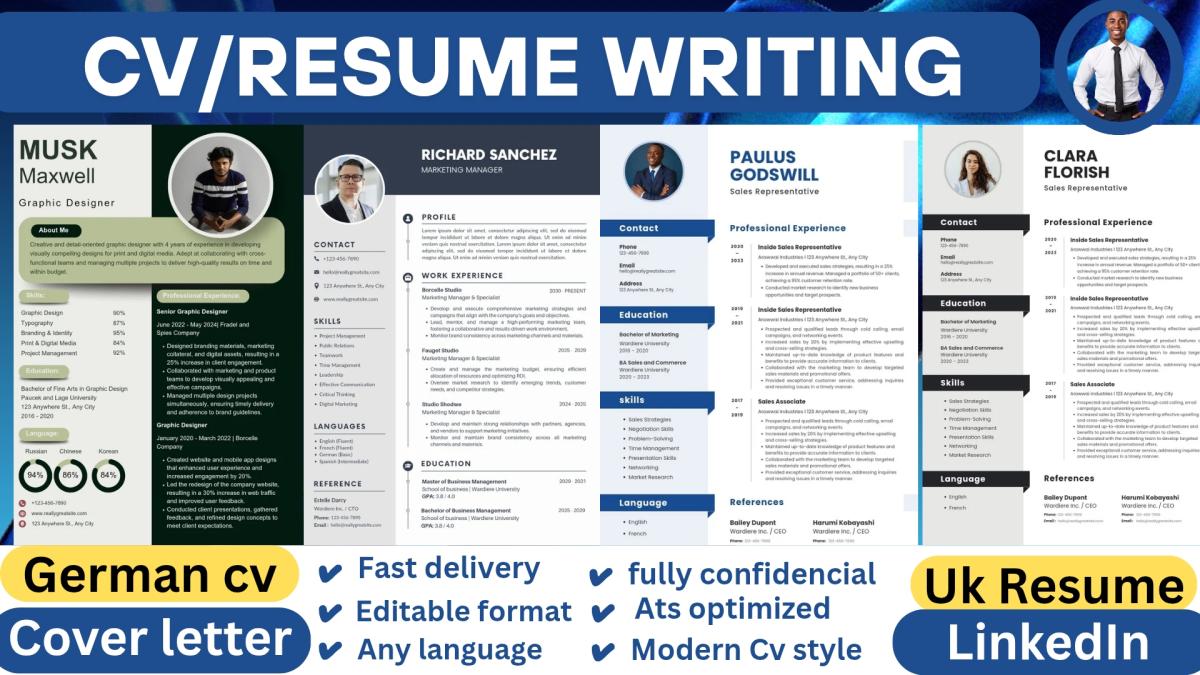 I will write German or English CV, Lebenslauf, and Cover Letter