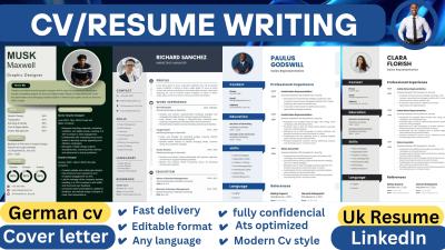 I will write German or English CV, Lebenslauf, and Cover Letter