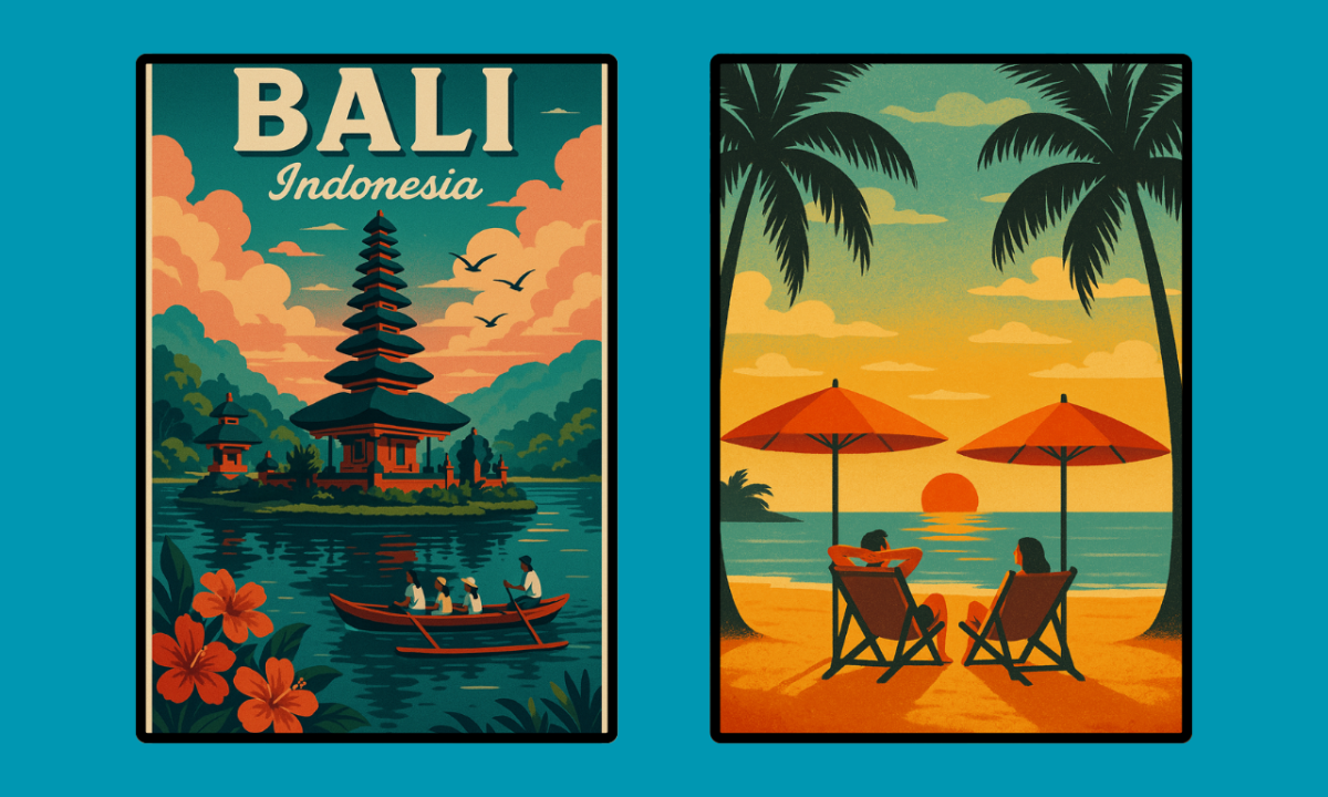 Design Art Deco, Vintage, Retro, Modern Travel Poster or Landscape Illustration