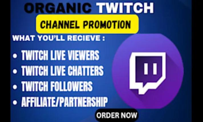I will do Twitch channel promotion, boost Twitch live viewers, active followers, viewer