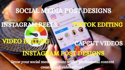 I will do Instagram Reels, Carousel Posts, TikTok Reels, CapCut Video, Post Designs