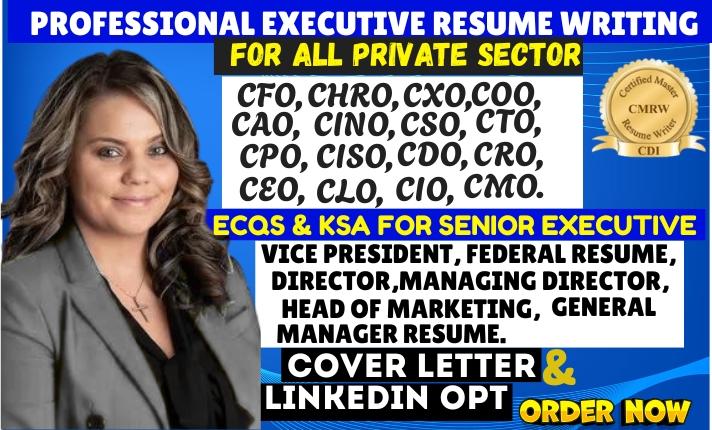 I will write executive resume, engineering resume, tech IT resume for C-levels & executives