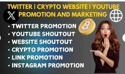 I will do Twitter shoutout and promotion to 1M USA, UK, IG, YT, FB crypto audience